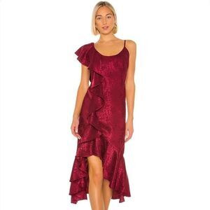 House Of Harlow 1960 + Revolve Georgeta Dress In Currant Red Size Small